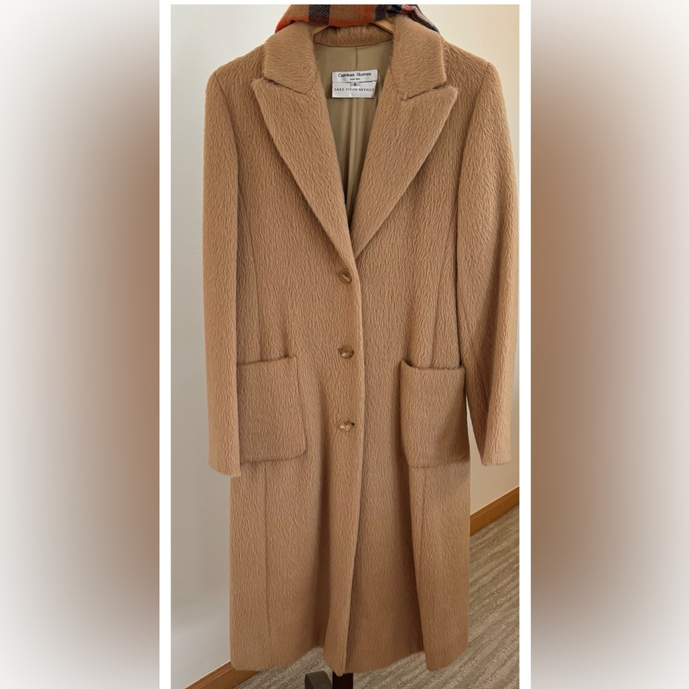 Camel Wool Alpaca Long Coat Carolina Herrera 6